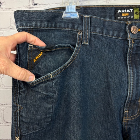 Ariat Rebar M5 Straight Leg Jeans Raw Hem Med/Dark Blue Sz 40x32 - Picture 6 of 16